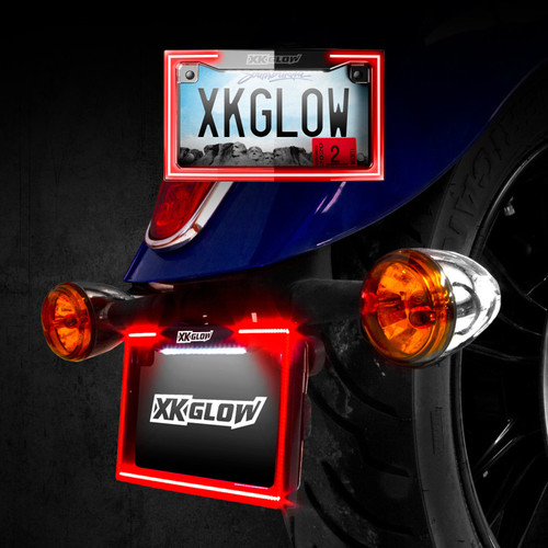 XKGLOW XK034018-B - XK Glow Motorcycle License Plate Frame Light w/ Turn Signal - Black