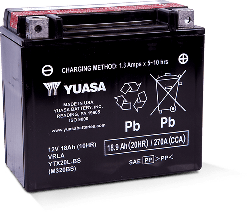 Yuasa Battery YUAM320BSTWN - Yuasa YTX20L-BS Maintenance Free AGM 12 Volt Battery (Bottle Supplied)