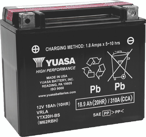Yuasa Battery YUAM62RBH - Yuasa YTX20H-BS High Performance AGM 12-Volt Battery w/Bottle