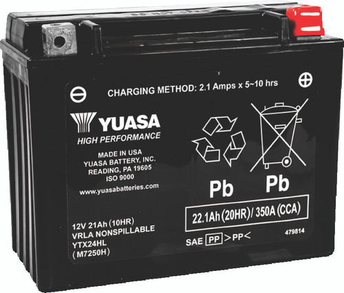 Yuasa Battery YUAM7250H - Yuasa YTX24HL Maintenance Free AGM 12-Volt Battery