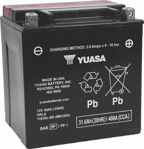 Yuasa Battery YUAM6230X - Yuasa YIX30L-BS High Performance Maintenance Free AGM 12-Volt Battery w/Bottle