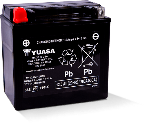 Yuasa Battery YUAM7RH4S - Yuasa YTX14 Maintenance Free AGM 12 Volt Battery