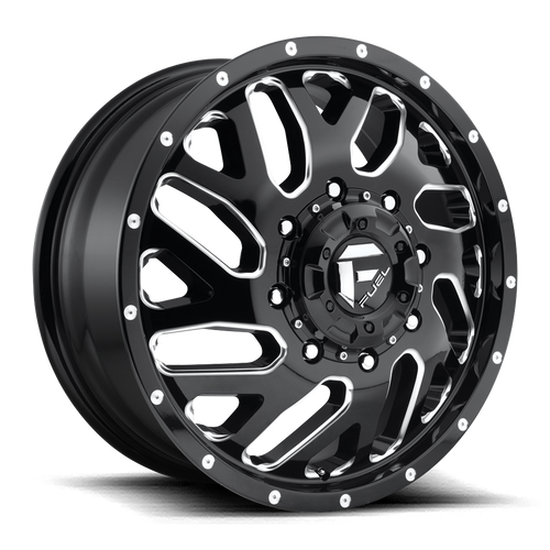 Fuel Wheels D58122828D - Dually Wheels 22X8.25 Triton Dually D581 8 On 165.1 Gloss Black Milled 121.5 Bore 105 Offset Mesh Spoke Front Dually Fuel Off Road Wheels