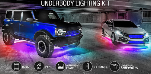 Race Sport RSUKIT-C - ColorSMART Chasing Pattern RGB LED Aluminum Solid Underbody Kit with Key Card RGB Remote and Bluetooth App Control  Lighting