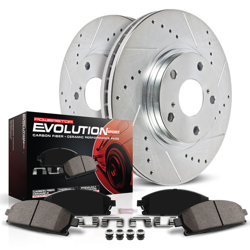 PowerStop K8843 - Z23 Daily Driver Carbon-Fiber Ceramic Brake Pad and Drilled/Slotted Rotor Kit