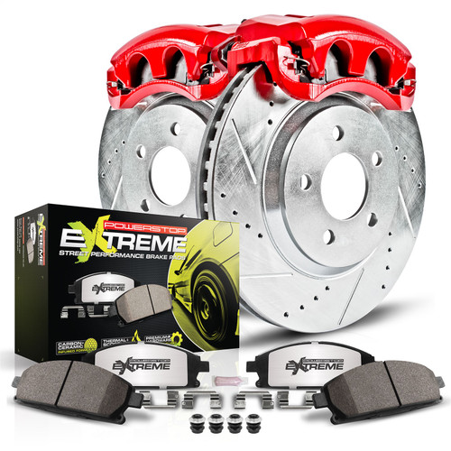 PowerStop KC5939-26 - Z26 Street Performance Ceramic Brake Pad; Drilled Slotted Rotor; and Caliper Kit