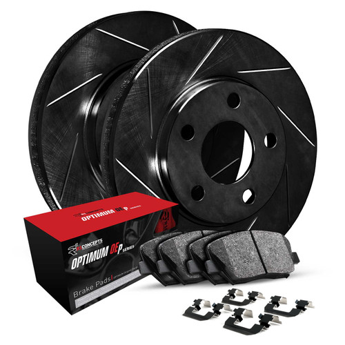 R1 Concepts WCUH1-48054 - Black Slotted Rotors with 5000 Oep Brake Pads & Hdw