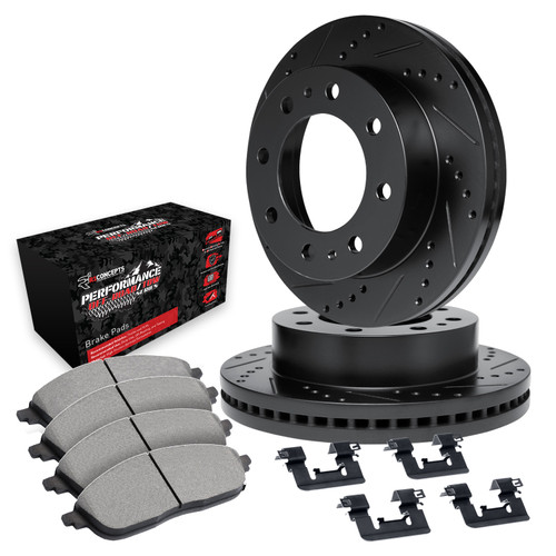 R1 Concepts WHVH1-54050 - R1 eLINE Series Brake Rotors - D/S - Black - Perf Off-Road/Tow Pads - Hdw