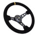 NRG RST-006S-Y - Reinforced Steering Wheel (350mm / 3in. Deep) Blk Suede w/Circle Cut Spokes & Single Yellow CM