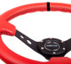 NRG RST-006S-RR - Reinforced Steering Wheel (350mm / 3in. Deep) Red Suede w/Blk Circle Cutout Spokes