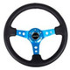NRG RST-006BL - Reinforced Steering Wheel (350mm / 3in. Deep) Blk Leather w/Blue Circle Cutout Spokes