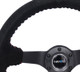 NRG RST-036MB-S-RD - Reinforced Steering Wheel (350mm / 3in. Deep) Blk Suede/Red BBall Stitch w/5mm Matte Blk Spokes
