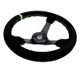 NRG RST-036MB-S-GN - Reinforced Steering Wheel 350mm/3in. Deep Blk Suede/ Neon Green Stitch w/5mm Matte Black Spoke