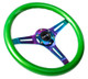 NRG ST-015MC-GN - Classic Wood Grain Steering Wheel (350mm) Green Pearl/Flake Paint w/Neochrome 3-Spoke Center