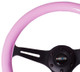 NRG ST-015BK-PK - Classic Wood Grain Steering Wheel (350mm) Solid Pink Painted Grip w/Black 3-Spoke Center