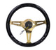 NRG ST-015CG-BK - Classic Wood Grain Steering Wheel (350mm) Black Grip w/Chrome Gold 3-Spoke Center