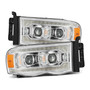 AlphaRex 880568 - 02-05 Dodge Ram 1500 LUXX LED Proj Headlights Plank Style Chrome w/Activ Light/Seq Signal