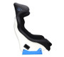 NRG FRP-600WT - FRP Bucket Seat - White Finish with Arrow Embroidery And Blue Side Mount Bracket