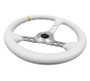 NRG RST-006WT-Y - Reinforced Steering Wheel (350mm / 3in. Deep) Wht Leather w/Silver Spoke & Single Yellow Mark