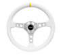 NRG RST-006WT-Y - Reinforced Steering Wheel (350mm / 3in. Deep) Wht Leather w/Silver Spoke & Single Yellow Mark