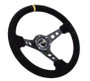 NRG RST-006S-Y - Reinforced Steering Wheel (350mm / 3in. Deep) Blk Suede w/Circle Cut Spokes & Single Yellow CM
