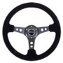NRG RST-006-S - Reinforced Steering Wheel (350mm / 3in. Deep) Blk Suede/Blk Stitch w/Black Circle Cutout Spokes