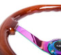 NRG RST-036BR-MC - Reinforced Steering Wheel (350mm / 3in. Deep) Classic Dark Wood w/4mm Neochrome Solid 3-Spoke