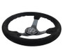 NRG RST-036MB-S-SL - Reinforced Steering Wheel (350mm / 3in. Deep) Blk Suede/Silver BBall Stitch w/5mm Mt. Blk Spokes