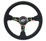 NRG RST-036TROP-S - Reinforced Steering Wheel (350mm / 3in. Deep) Black Suede w/ 5mm Floral 3-Spoke Center