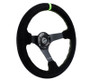 NRG RST-036MB-S-GN - Reinforced Steering Wheel 350mm/3in. Deep Blk Suede/ Neon Green Stitch w/5mm Matte Black Spoke