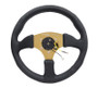 NRG RST-023GD-R - Reinforced Steering Wheel (350mm / 2.5in. Deep) Leather Race Comfort Grip w/4mm Gold Spokes