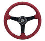 NRG RST-037MB-BUA - Sport Wheel (350mm) 3 Solid Spokes - 1.5in Deep - Burgundy - Micro Suede - Black Stitching