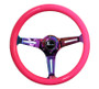 NRG ST-015MC-NPK - Classic Wood Grain Steering Wheel (350mm) Neon Pink Painted Grip w/Neochrome 3-Spoke Center