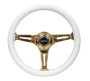 NRG ST-015CG-WT - Classic Wood Grain Steering Wheel (350mm) White Grip w/Chrome Gold 3-Spoke Center