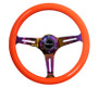 NRG ST-015MC-NOR - Classic Wood Grain Steering Wheel (350mm) Neon Orange Color w/Neochrome Spokes