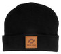 RockJock RJ-716001-1 - Beanie; Black w/Leather Patch RJ Logo; One Size Fits All;