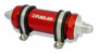 Fuelab 82814-2 - In-Line Fuel Filter Long Length -12AN Inlet/Outlet 40 Micron Stainless Steel Element Red