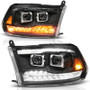 Anzo 111626A - 09-19 Dodge RAM 1500 / 10-18 2500/3500 LED Proj Headlights SeqSig Black - Pair