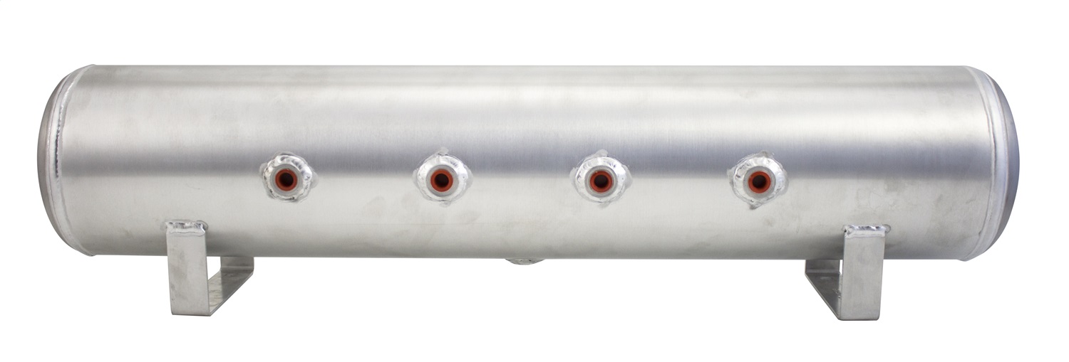 Air Lift 11957 - 4 Gal Alum Tank - (4) 1/4in Face Ports (2) 3/8in End Ports & 1/4in Drain - 30in L X 6in D Air Lift 11957 - 4 Gal Alum Tank - (4) 1/4in Face Ports (2) 3/8in End Ports & 1/4in Drain - 30in L X 6in D