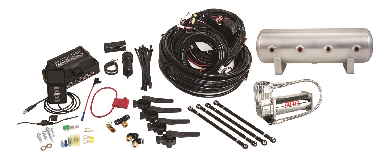 Air Lift 27696 - Performance 3H (3/8 Air Line 2.5 Gal  Raw Aluminum Tank VIAIR 444C Comp)