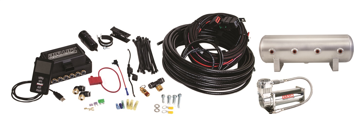 Air Lift 27686 - Performance 3P .375in Air Line, 2.5 Gallon Lightweight Raw Aluminum Tank, VIAIR 444C Compressor
