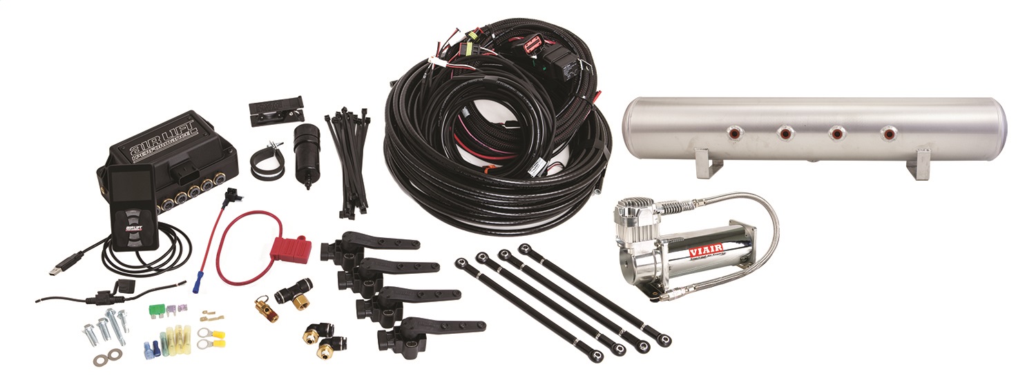 Air Lift 27698 - Performance 3H (3/8 Air Line 5 Gal  Raw Aluminum Tank VIAIR 444C Comp)