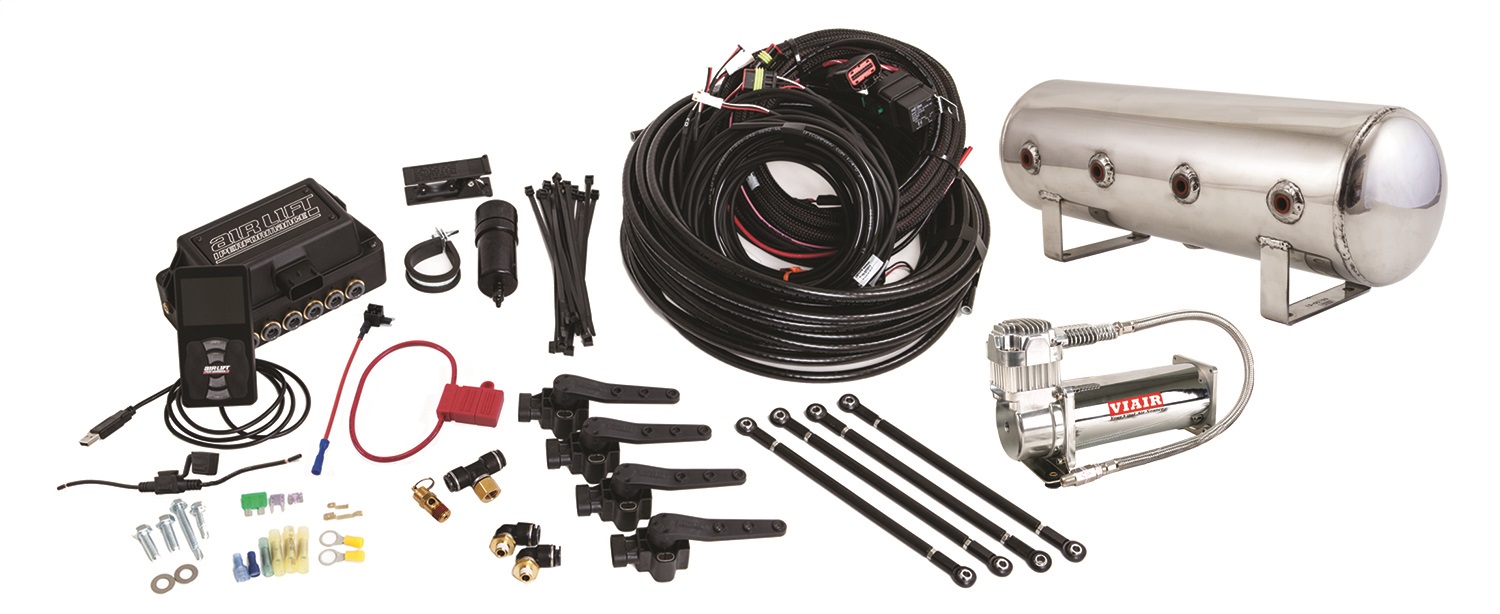 Air Lift 27791 - Performance 3H .25in Air Line, 2.5 Gallon Lightweight Polished Aluminum Tank, VIAIR 444C Compressor
