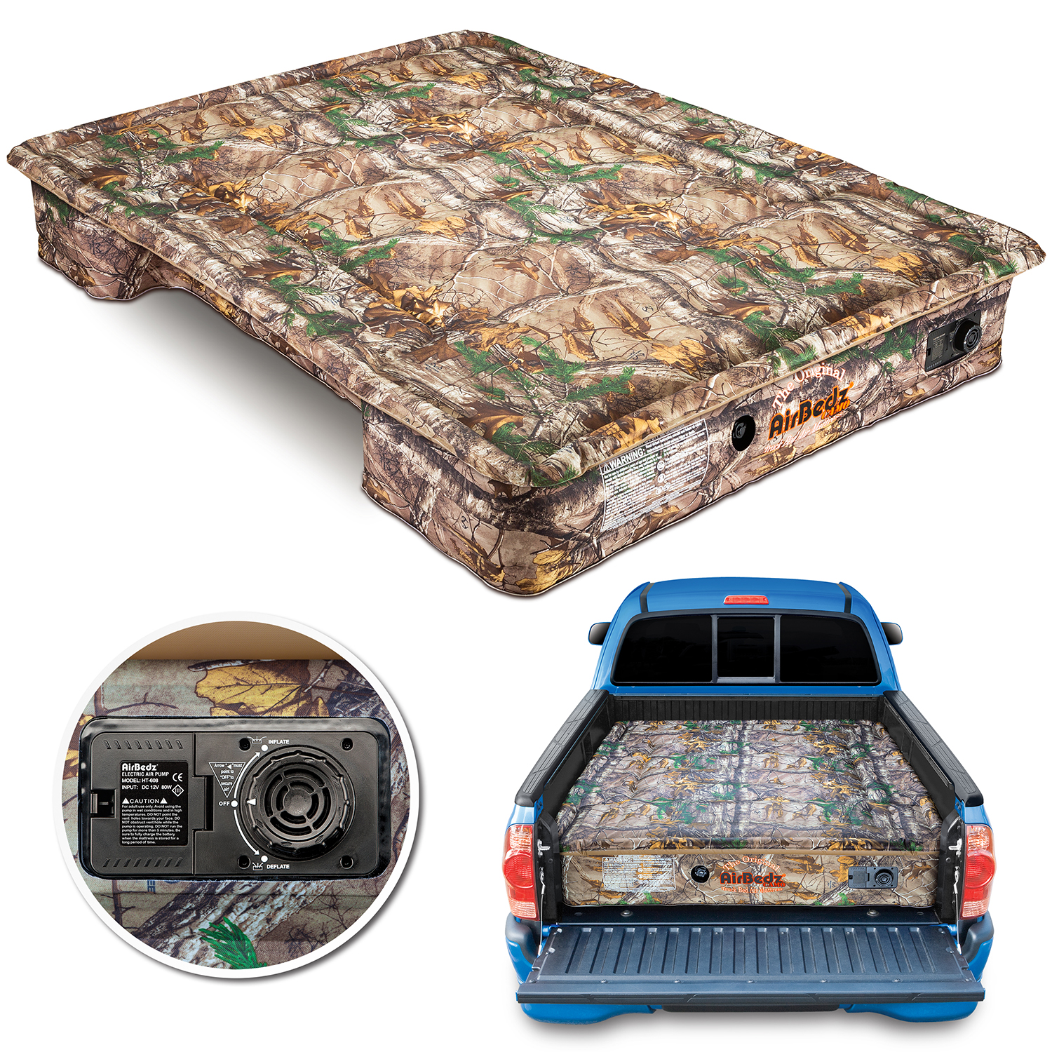 Airbedz PPI-404 - CAMO by Pittman Outdoors - PPI 404 Full Size 5.5'-5.8' Short Bed with Built-in Rechargeable Battery Air Pump - The Original Truck Bed Air Mattress INCLUDES TAILGATE EXTENSION AIR MATTRESS