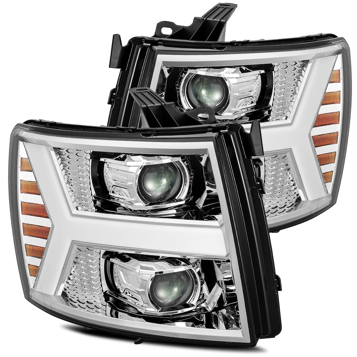AlphaRex 880204 - 07-13 Chevy 1500HD PRO-Series Proj Headlights Plank Style Chrome w/Activ Light/Seq Signal