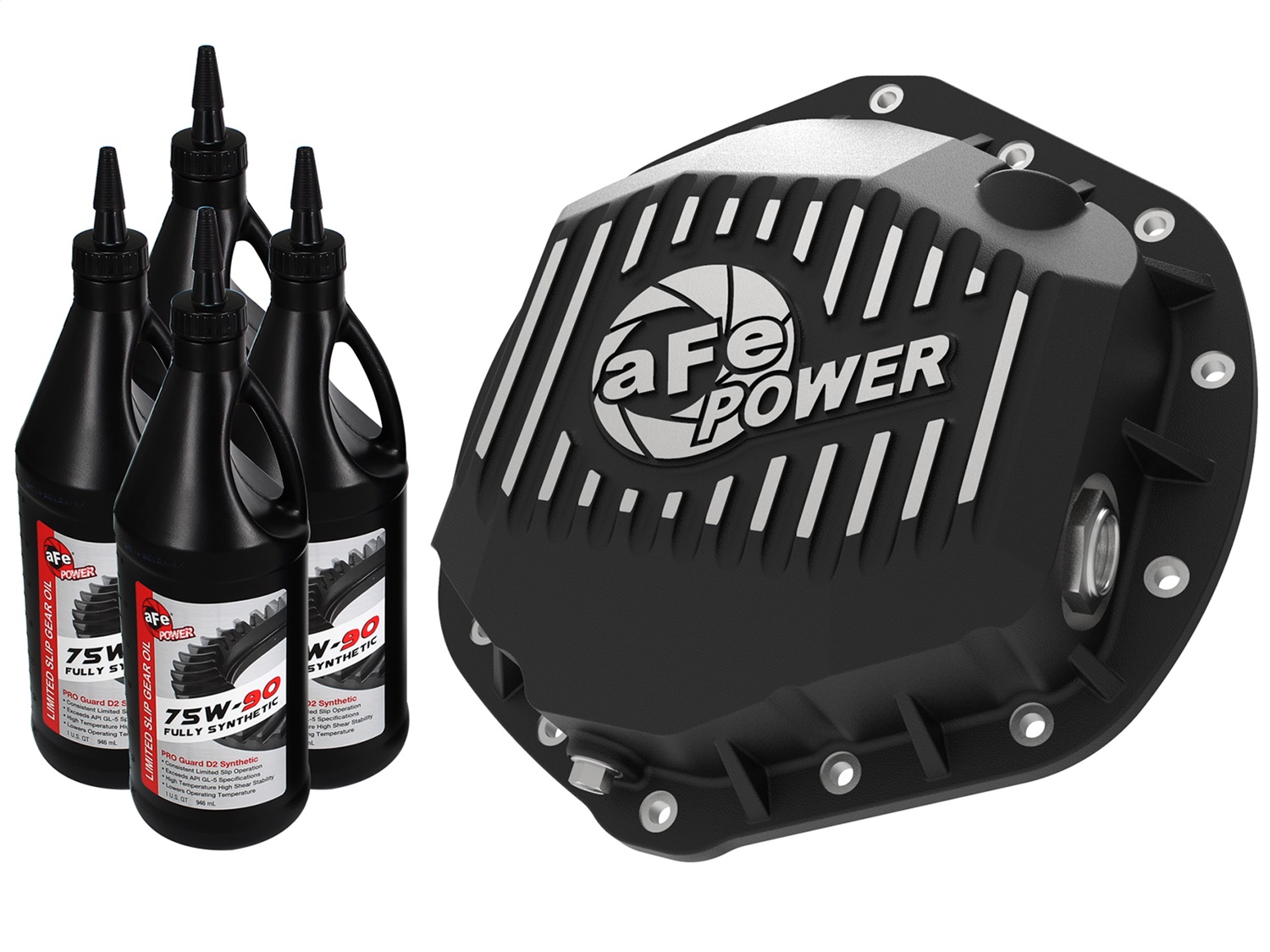aFe Power 46-70392-WL - Power Pro Series Rear Differential Cover Black w/Machined Fins & Gear Oil 14-18 RAM 6.7L Diesel