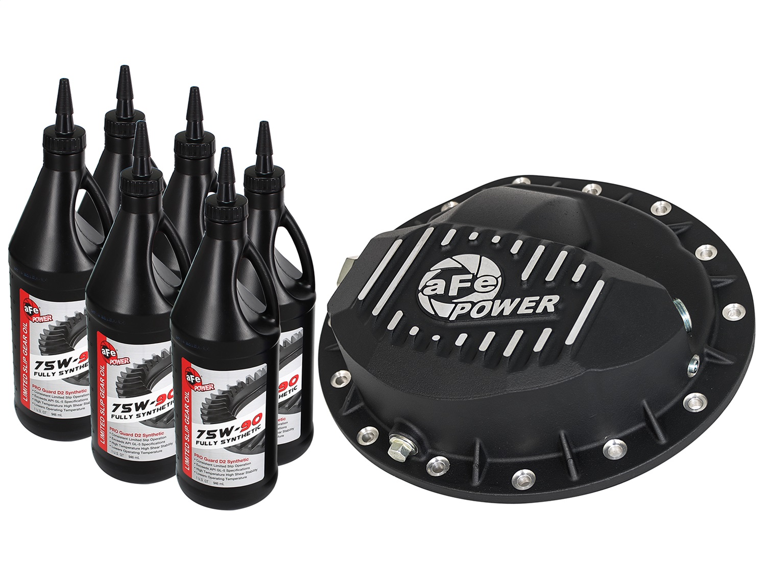 aFe Power 46-70372-WL - Pro Series Rear Differential Cover Black w/ Machined Fins & Gear Oil