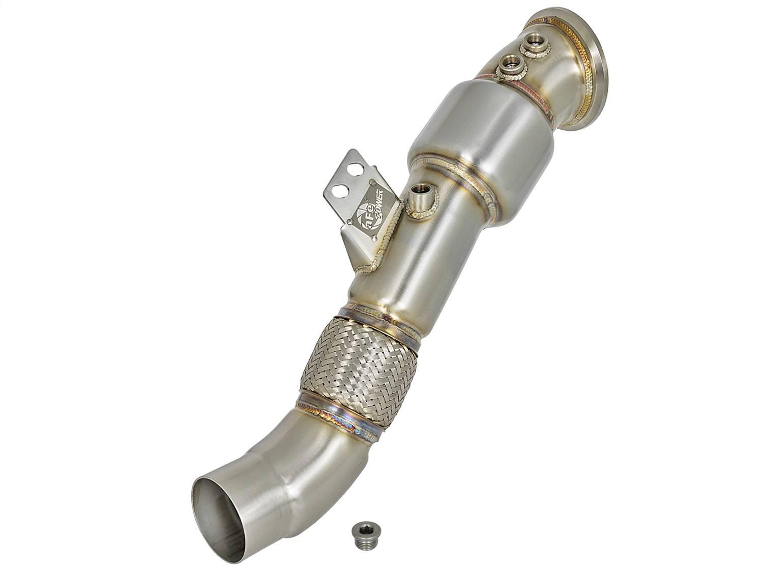 aFe Power 48-36317-HC - Twisted Steel 4-1/2 to 3 IN 304 Stainless Steel Street Series Down Pipe w/ Cats