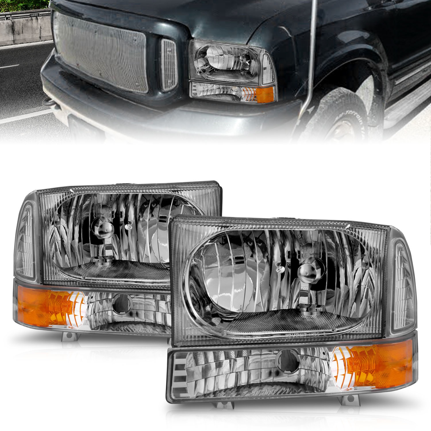 Anzo 111081 - 2000-2004 Ford Excursion Crystal Headlights Chrome w/ Corner Lights 2pc Anzo 111081 - 2000-2004 Ford Excursion Crystal Headlights Chrome w/ Corner Lights 2pc