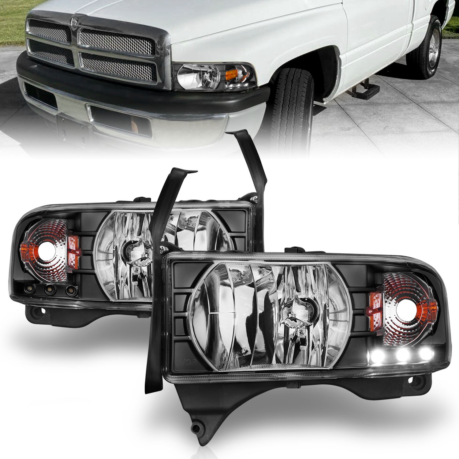 Anzo 111205 - 1994-2001 Dodge Ram Crystal Headlights Black w/ LED Anzo 111205 - 1994-2001 Dodge Ram Crystal Headlights Black w/ LED